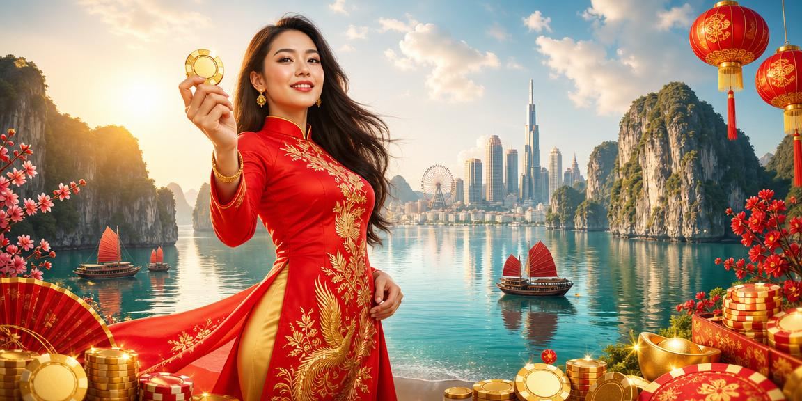 Người phụ nữ mặc áo dài nhận thưởng hoàn tiền tại Vịnh Hạ Long với điện thoại di động